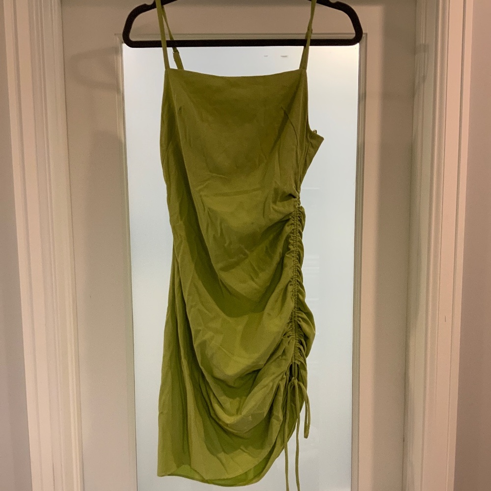 Lime green, Cotton, Nylon and Spandex dress with Ruching